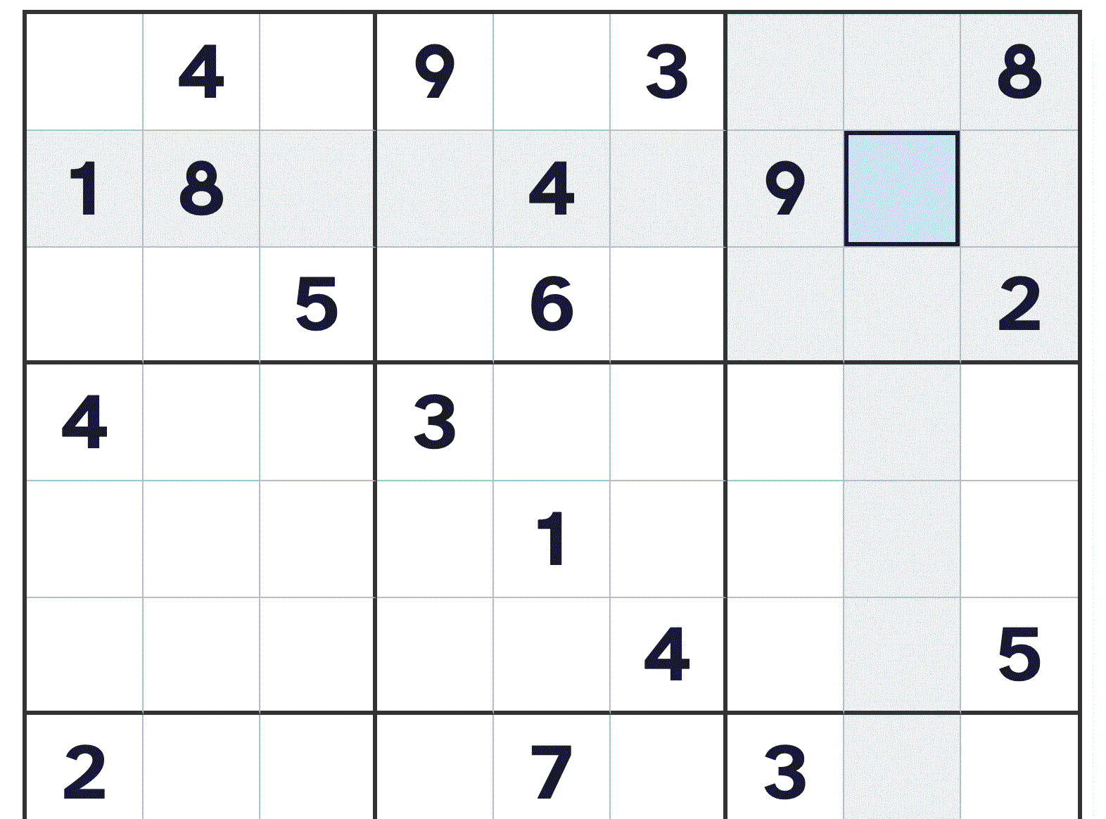 A large-print Sudoku grid part way through.